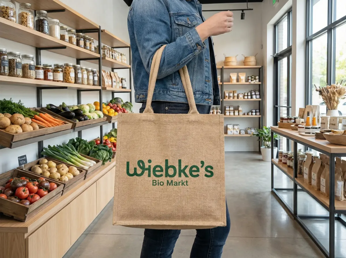 Wiebke's Bio Markt — Jutetasche mit Logo im Laden